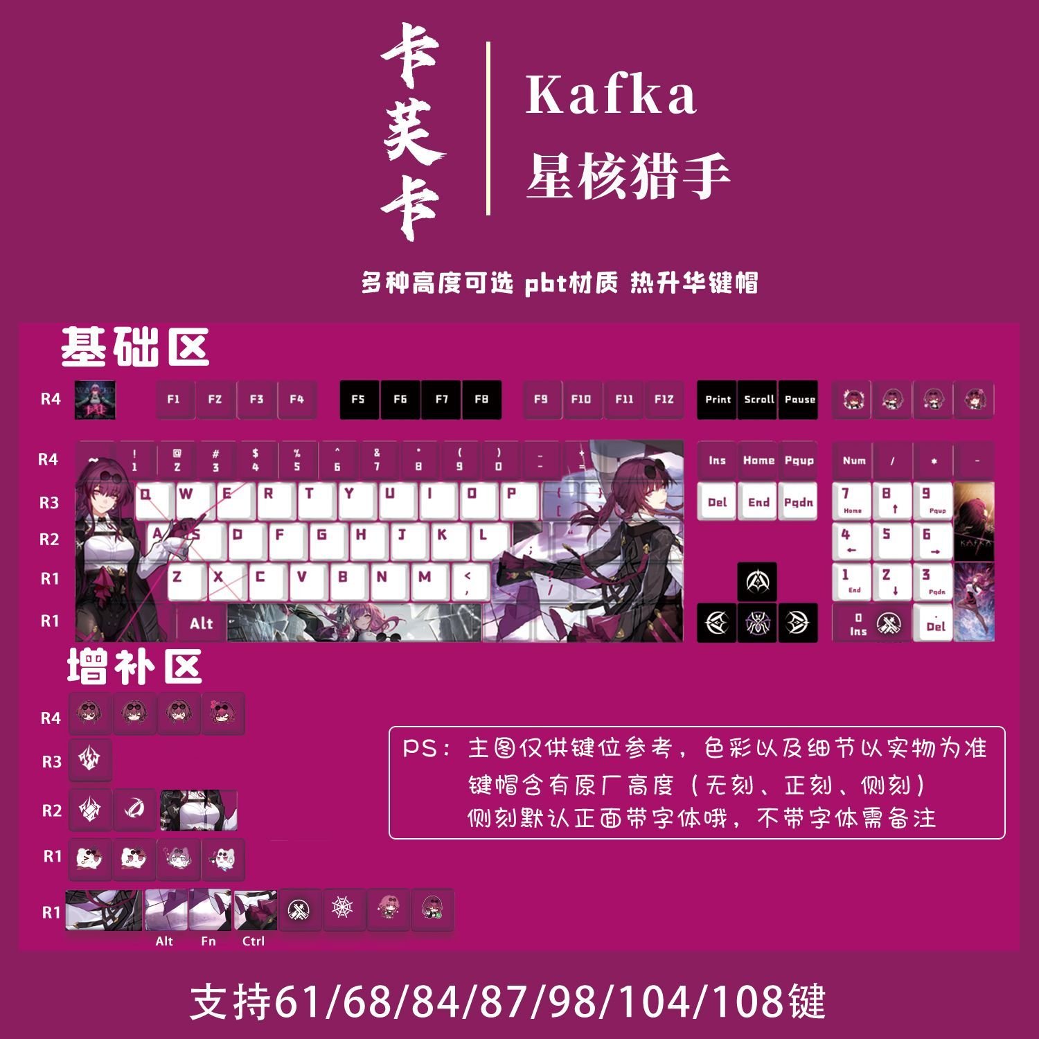 128 키 Honkai: 스타 레일 Kafka Keyc - Keycap Artisan Anime 리뷰 및 가격